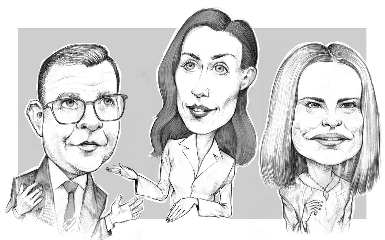 Pääministeripeli on kolmen kärkipuolueen välinen kamppailu. Seuraava pääministeri on mitä todennäköisimmin joko Petteri Orpo, Sanna Marin tai Riikka Purra.