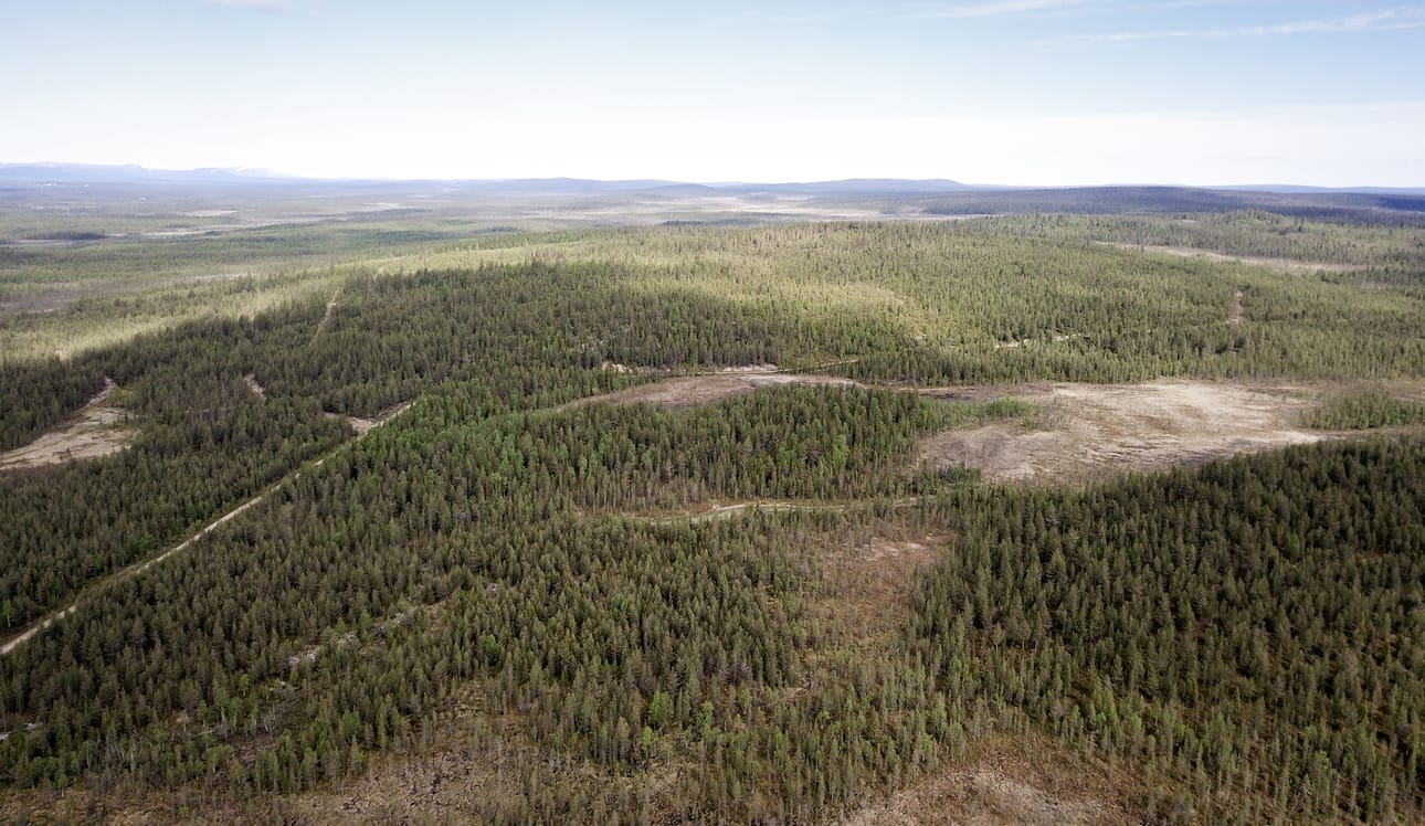 Kuvassa on nikkelimalmia sisältävä Hotinvaaran ja Hotinsaajon alue. Vasemmalla horisontissa näkyy Pallas. Taustalla oikealla häämöttää suojeluun menevä Vitsaselkä.