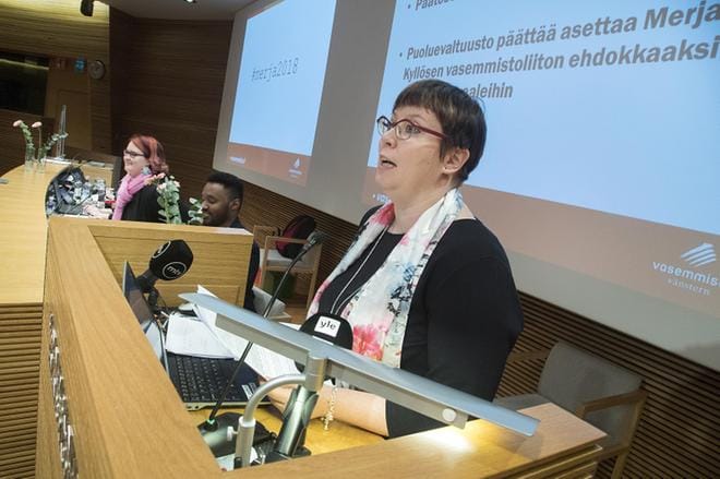 Merja Kyllönen haluaa pitää kampanjassaan esillä rauhantyötä. KUVA: MAURI RATILAINEN / ARKISTO