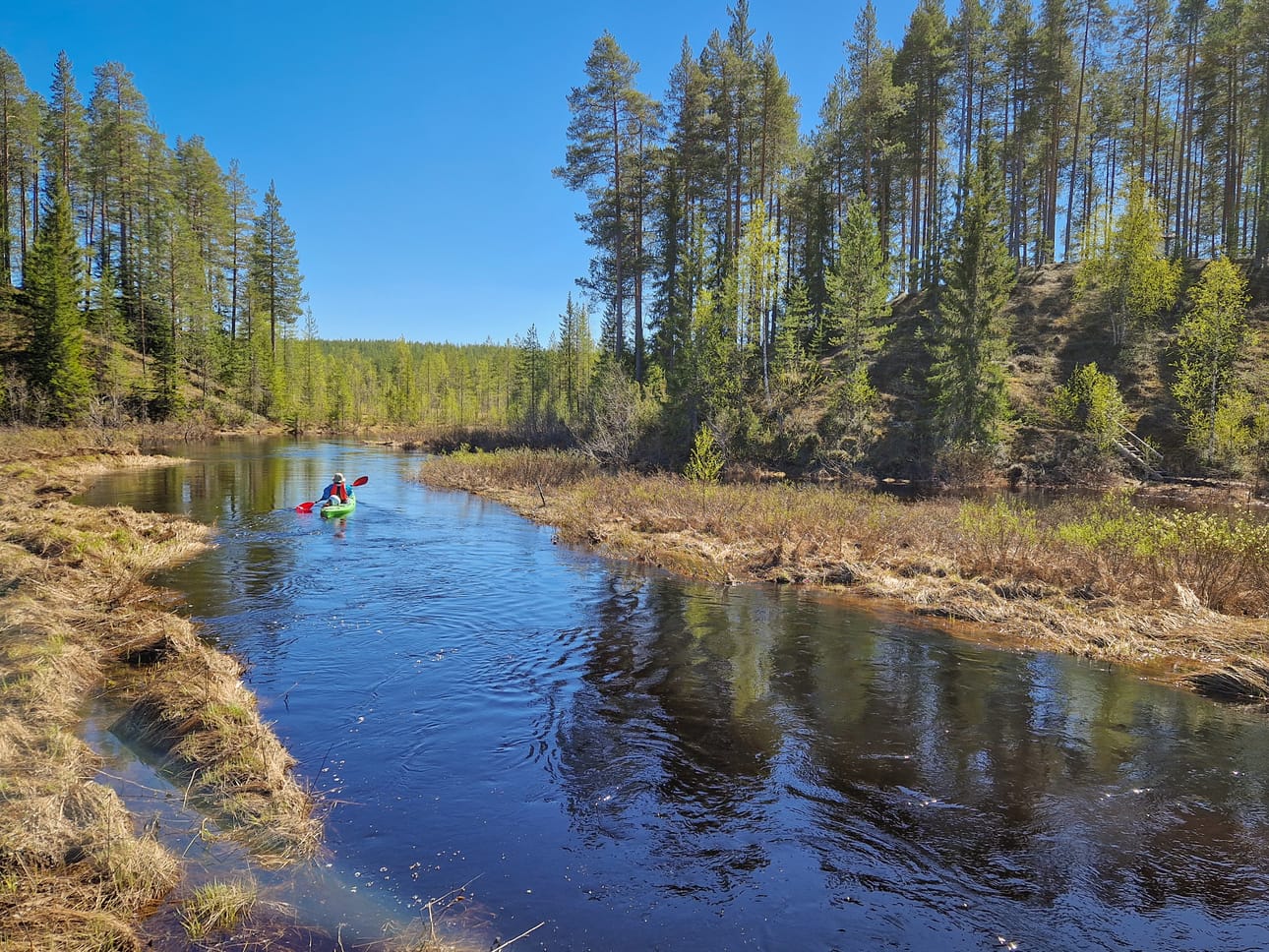 Porrasjoki ja Isojoki sopivat hyvin melontaan. Särkänpolvessa joki tekee U-käännöksen.