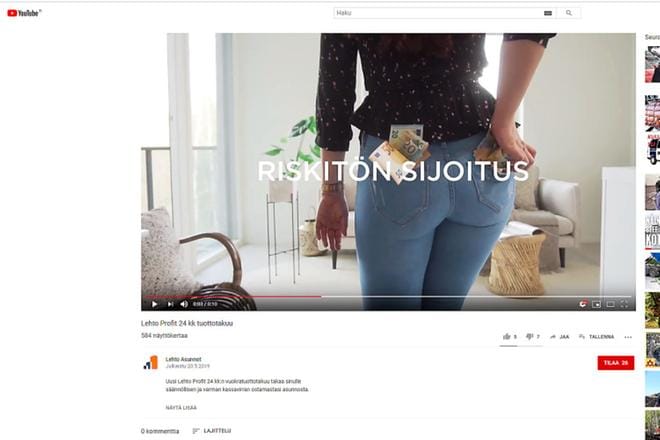 Lauantaina julkaistu mainos on lyhyt video kävelevästä naisesta, josta näkyy vain takapuoli. Lehto Groupin mukaan mainos on harkittu ja keskustelu odotettua. KUVA: Pekka Aho