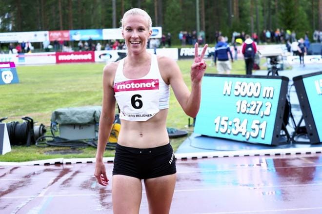 Camilla Richardsson juoksi viikko sitten Lapinlahdella ennätyksensä 5 000 metrillä, ja keskiviikkona on vuorossa estekisa Lapinlahdella. KUVA: TIMO HARTIKAINEN / LEHTIKUVA