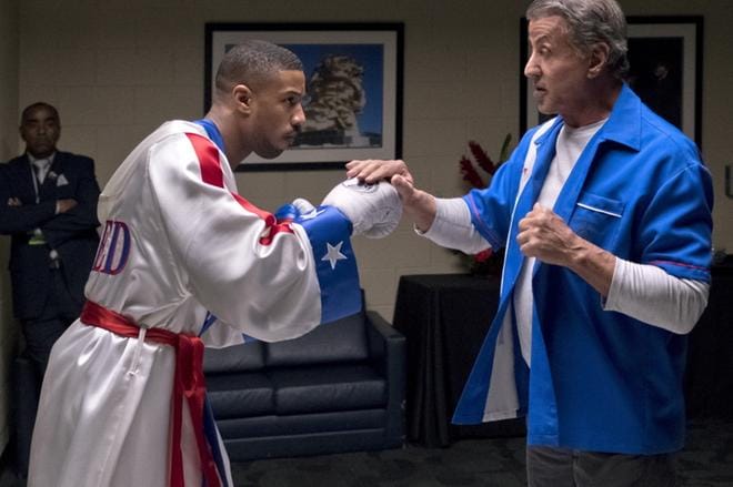 Michael B. Jordan on Adonis Creed ja Sylvester Stallone on Rocky Balboa tutunjuonisessa nyrkkileffassa. KUVA: BARRY WETCHER