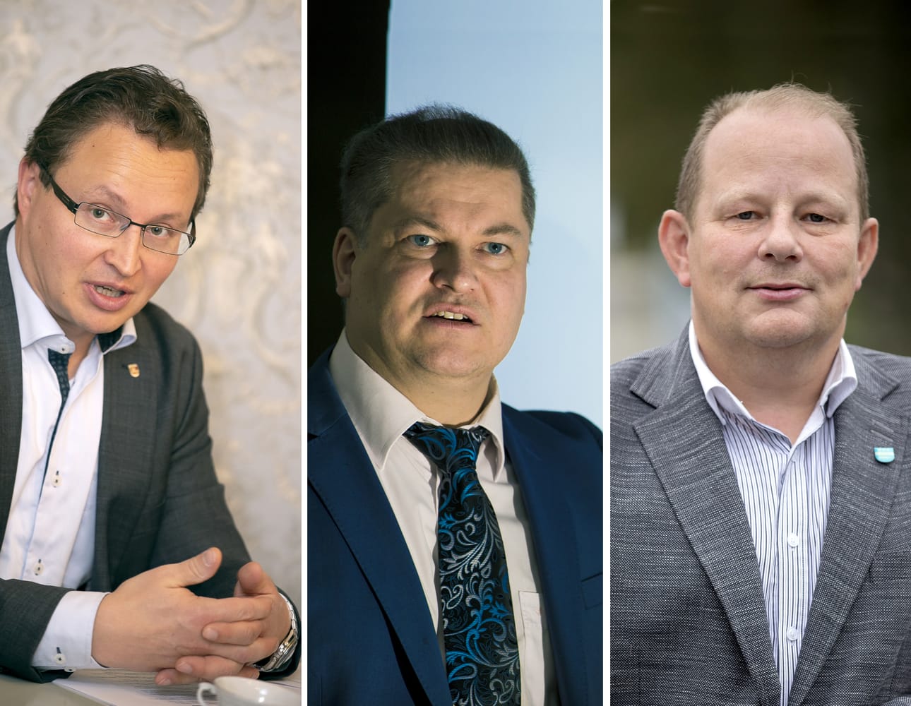 Raahen alueen kuntajohtajilla riittää nyt huolta vuosiksi eteenpäin. Ari Nurkkala, Matti Soronen ja Pertti Severinkangas odottavat "kopolla kourin" valtiolta apua.