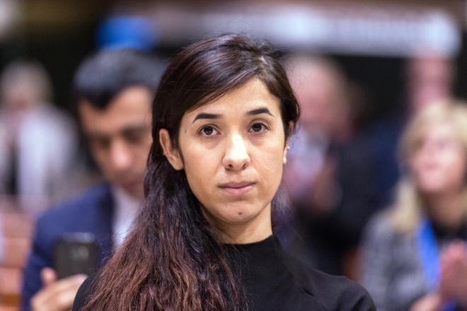 Nadia Murad on kampanjoinut seksuaalisen väkivallan lopettamiseksi konflikteissa. Hän itse joutui äärijärjestö Isisin taistelijoiden uhriksi. KUVA: Patrick Seeger/EPA