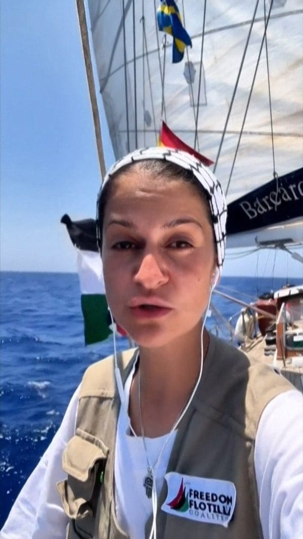 Madleen-alus kuljettaa 12 aktivistia. LEHTIKUVA/AFP/FREEDOM FLOTILLA COALITION