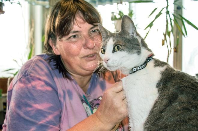 Kirsi Mertala on stuertti, joka seilannut maailman merillä jo 37 vuotta. Työkeikkojen jälkeen kotona Kaskisissa ovat aina vastassa tytär, kissa ja pari koiraa. Laivakissoja ei enää ole. KUVA: JORMA HAVULA