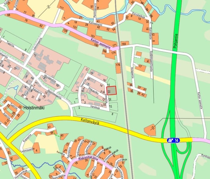 Huutokauppatontti Vesuritie 23 opaskartalla.