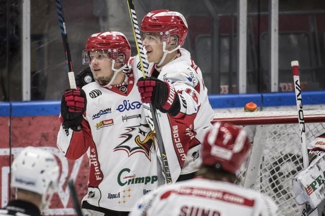 Sport pääsi tuulettamaan makeaa voittoa JYPistä tiistai-iltana. Kuva: Agata Anttonen / Keskisuomalainen