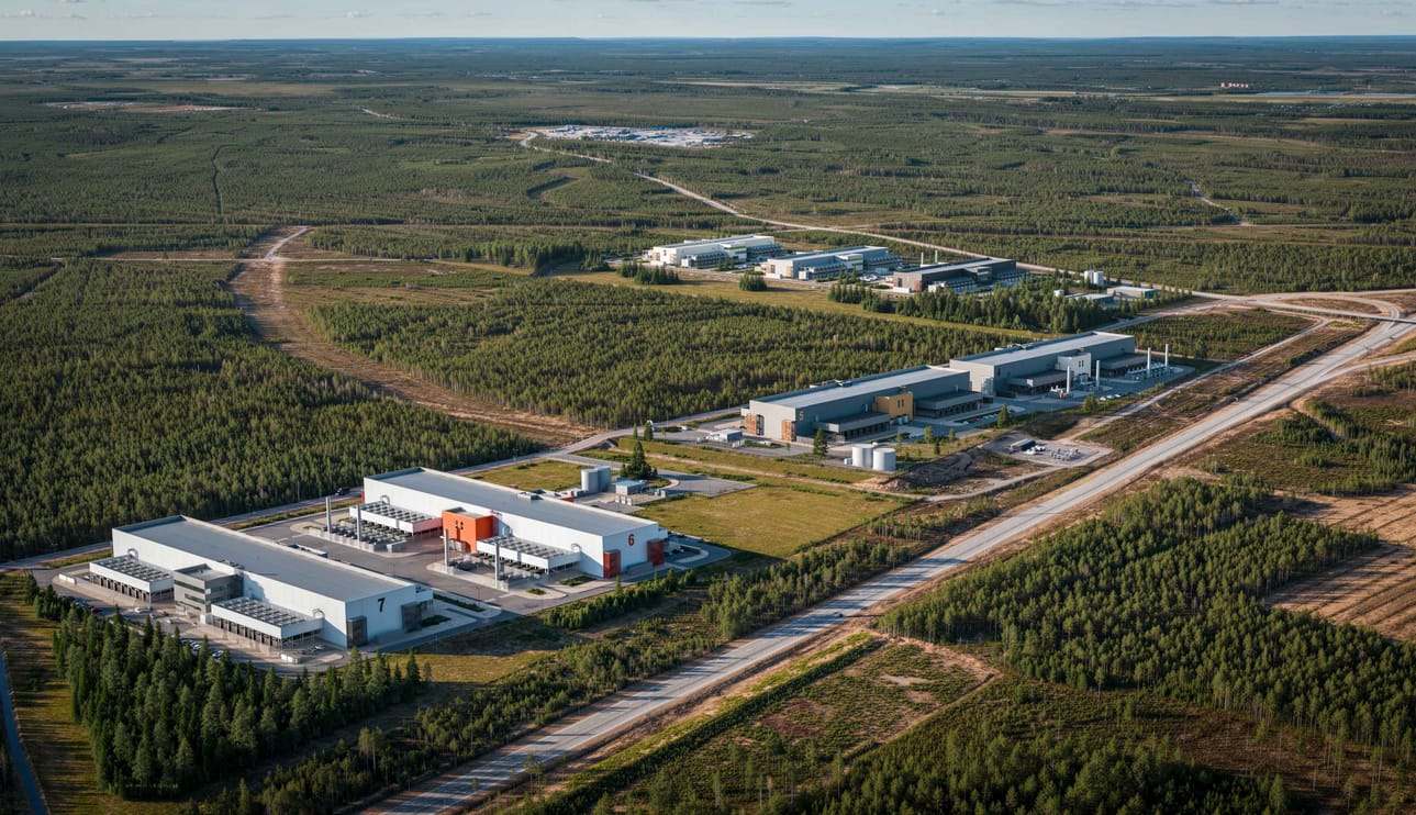 Seinäjoen datakeskuksen toinen ja kolmas vaihe saivat tiistaina rakentamisluvat. Niissä on yhteensä neljä datakeskushallia. Ne ovat havainnekuvassa etualalla Itäväylän varressa. Taustalla näkyvät kolme hallia ovat ykkösvaiheen halleja. Havainnekuva.