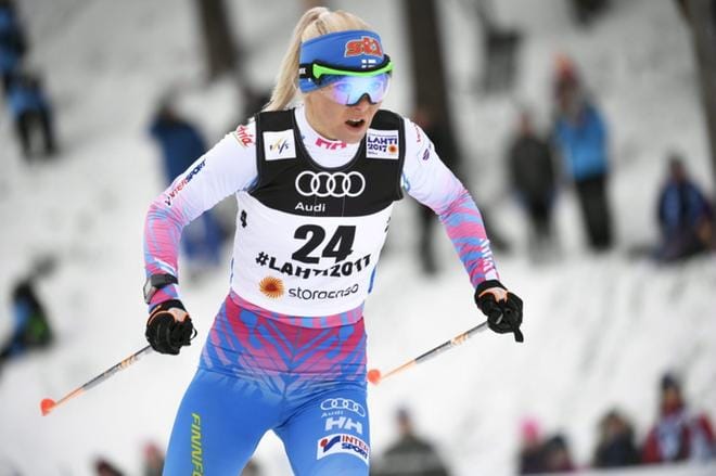 Ampumahiihtäjä ja sprinttispesialisti Mari Laukkanen on edelleen yksi mahdollinen viestinviejä Suomen joukkueessa. Kuva: Lehtikuva / Martti Kainulainen