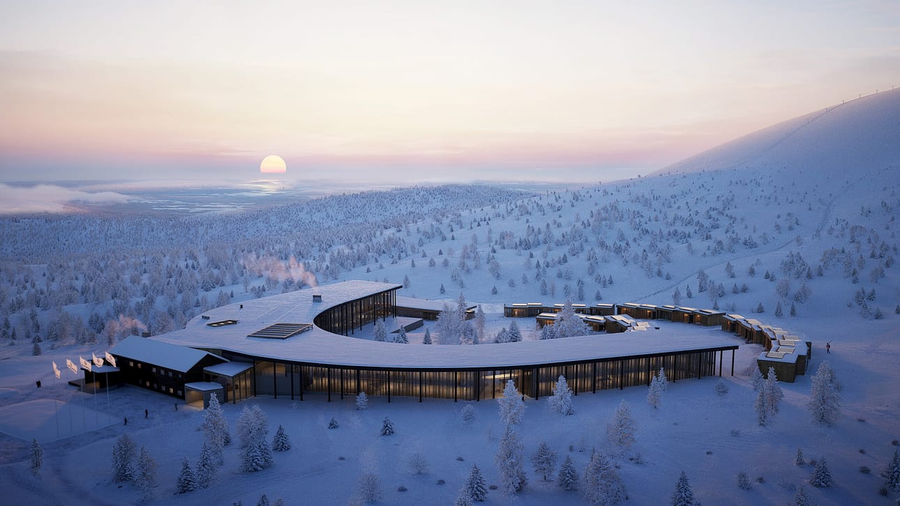 Havainnekuva suunnitellusta hotellilaajennuksesta.