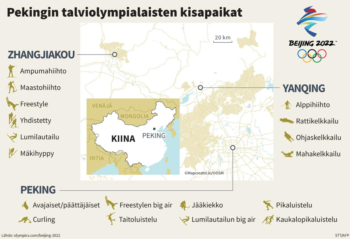 Peking vie lumilajit pääkaupungista kohti luodetta, kahteen erilliseen keskukseen. Grafiikka/STT