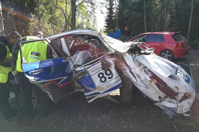 Antti Selivaara oli hurjassa rallionnettomuudessa Laihialla viime vuoden syyskuussa. KUVA: ANTTI SELIVAARAN KOTIALBUMI