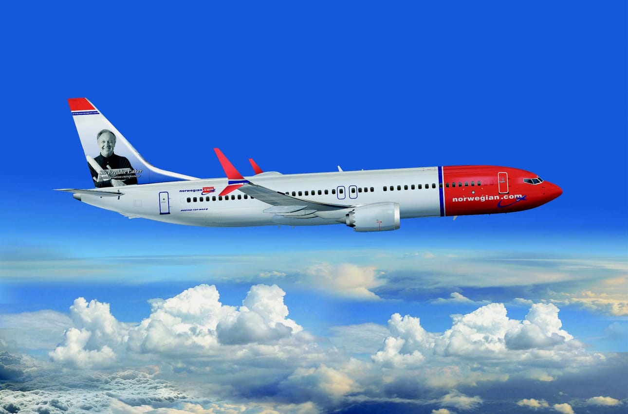 Norwegianilla on yhteensä 18 Boeing 737 Max -konetta. Koneiden lentokielto astui voimaan maaliskuussa kahden tuhoisan lentokoneturman jälkeen. Kuvituskuva.