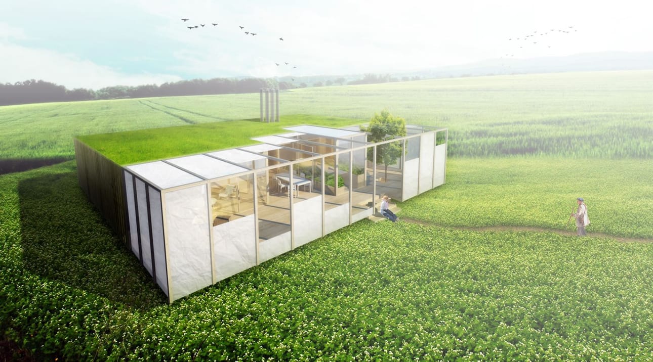 Kuvassa The Five Tree House, jonka vuosittainen energiatarve täyttyy viittä puuta vastaavasta materiaalimäärästä valmistetuista pelleteistä.