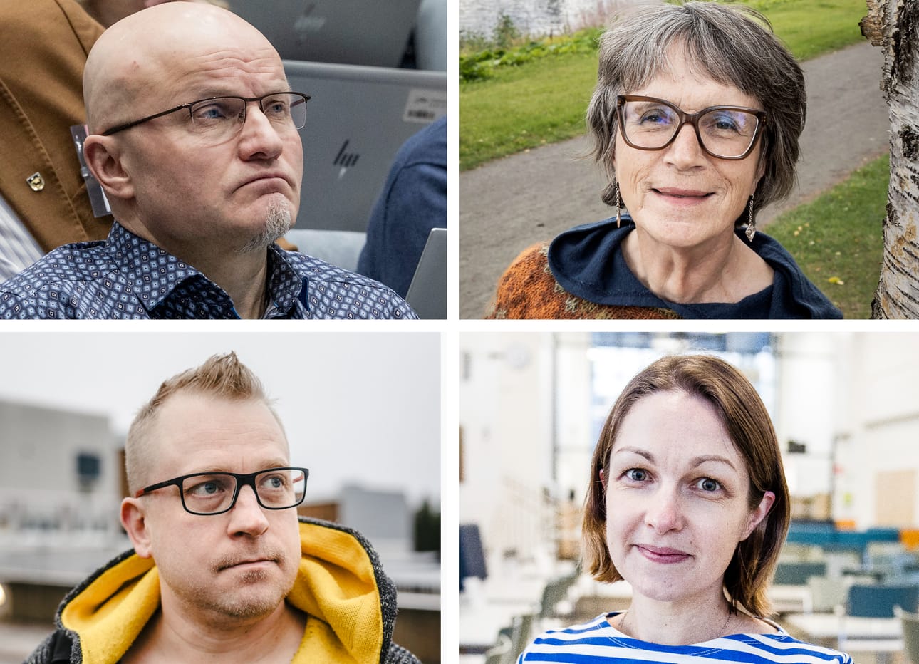 Markku Kangas (ylhäällä), Päivi Salminen, Tuomas Koskiniemi ja Piia Kilpeläinen-Tuoma olivat aluehallituksessa palauttamassa Länsi-Pohjan sairaalaa koskevaa päätöstä takaisin aluevaltuuston käsittelyyn.