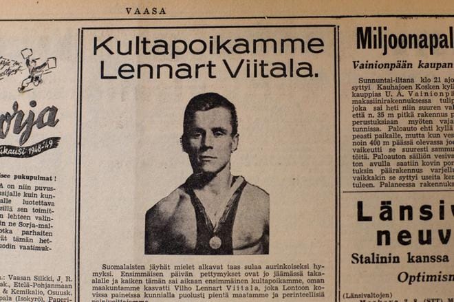 Lenni Viitalan olympiasaavutus huomioitiin aikanaan Vaasa-lehden sivuilla.