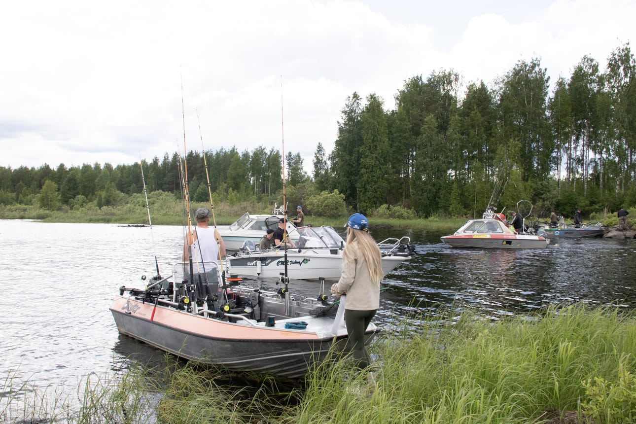 Venetsialaisia vietetään Uljuan tekojärvellä Vornan venesatamalla. Kuvituskuva.