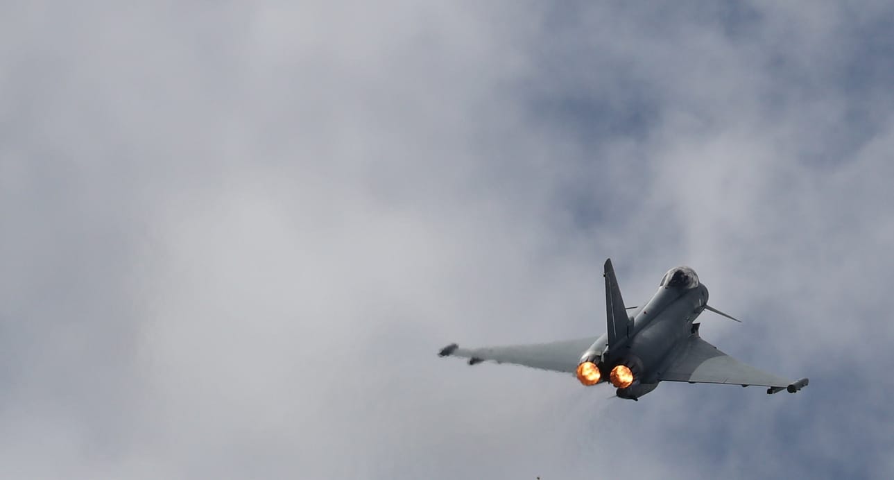 Saksan, Iso-Britannian, Italian ja Espanjan yhteisenä hankkeena kehitetty Eurofighter Typhoon oli ensimmäistä kertaa taistelukäytössä Libyassa vuonna 2011. Arkistokuva.
