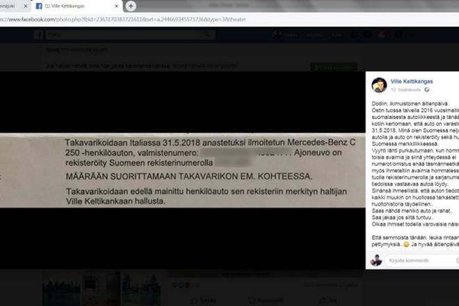 Ville Keltinkankaan äitienpäiväpostaus epäonnisista mersukaupoista on innostanut kymmeniä ihmisiä kommentoimaan ja jakamaan kirjoitusta. Kuvakaappaus somesta on tehty Keltinkankaan luvalla.