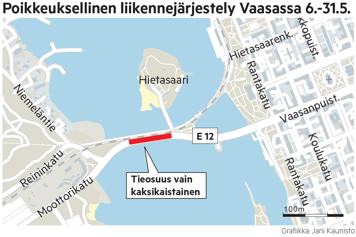 Työmaa sulkee kaksi ajokaistaa Vaskiluodon sillalta toukokuussa – Kaivutöissä uusitaan historiaa henkivä vesijohto