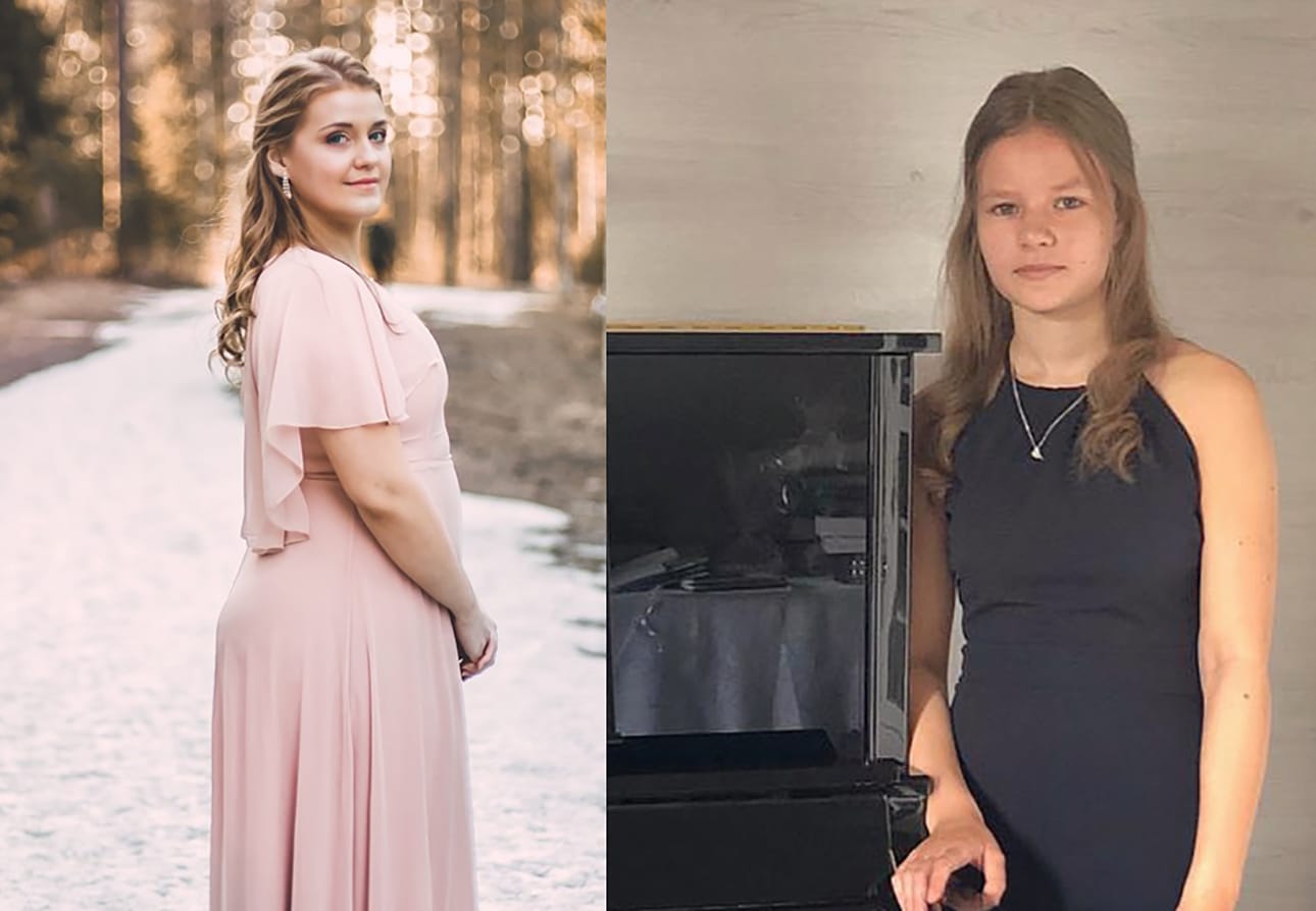 Sanna Korpi ja Jemina Niemelä esiintyvät seurakuntakodilla.