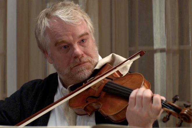 Elokuva A Late Quartet on kuvaus lahjakkuudesta, luopumisesta ja intohimosta musiikkiin. Edesmennyt Philip Seymour Hoffman kärvistelee vakuuttavaan tyyliinsä kvartetin kakkosviulistina. KUVA:
