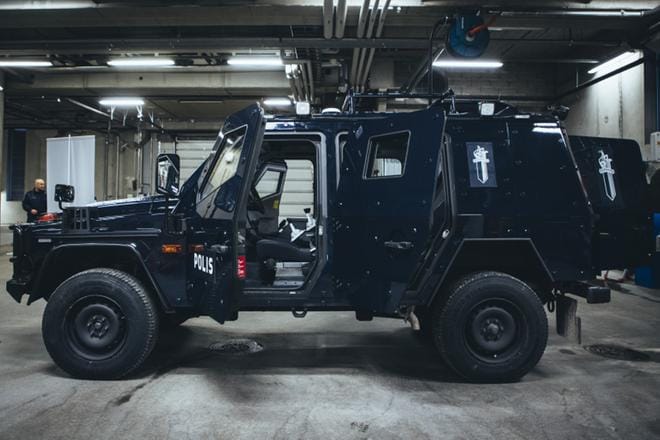 Viime vuonna kaikille Suomen poliisilaitoksille hankittuja "Hevi"-panssariautoja käytetään varsinkin tilanteissa, joissa on ampumisen uhka. KUVA: Arttu Laitala