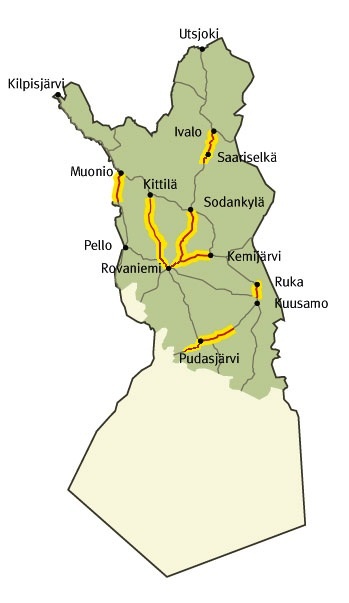 Karttaan on merkitty riskialtteimmat porokolaripaikat.
