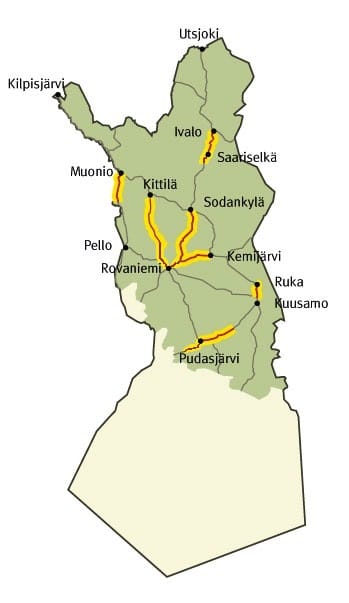 Karttaan on merkitty riskialtteimmat porokolaripaikat.