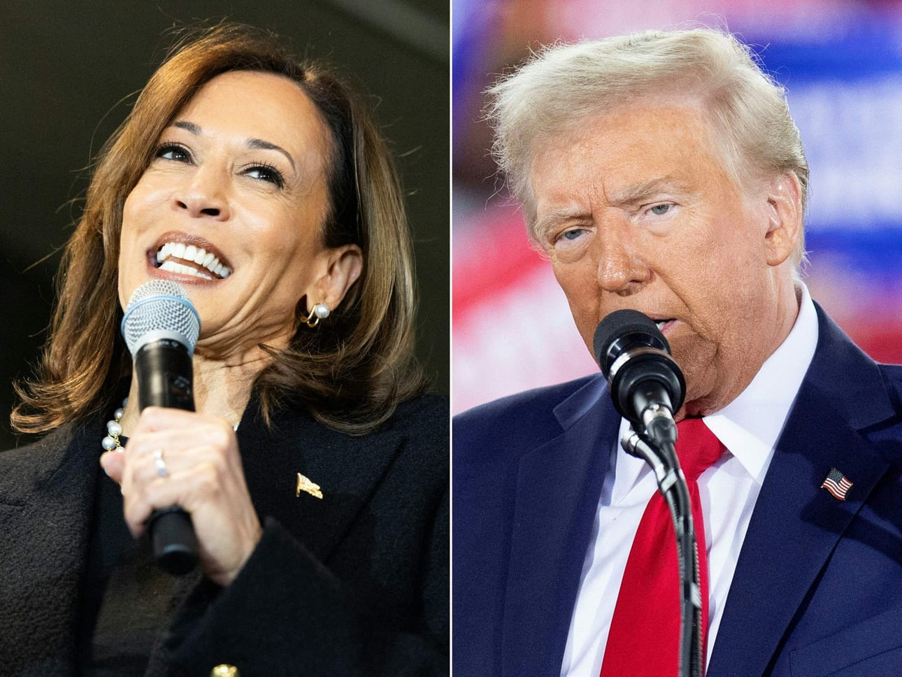 Demokraattien ehdokas Kamala Harris ja republikaanien ehdokas Donald Trump puhuivat äänestäjilleen vielä viimeisenä kampanjapäivänä maanantaina. LEHTIKUVA/AFP