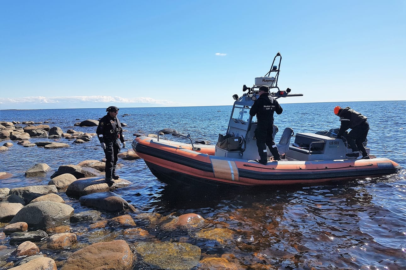 Eräsuunnittelija Kari Sarajärvi ja erätarkastaja Markus Aho istuttamassa meriharjusta ulkomerelle Kemin merivartioaseman avulla.