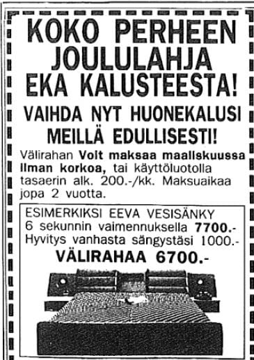 Ilmoitus Kalevassa 12.12.1985.