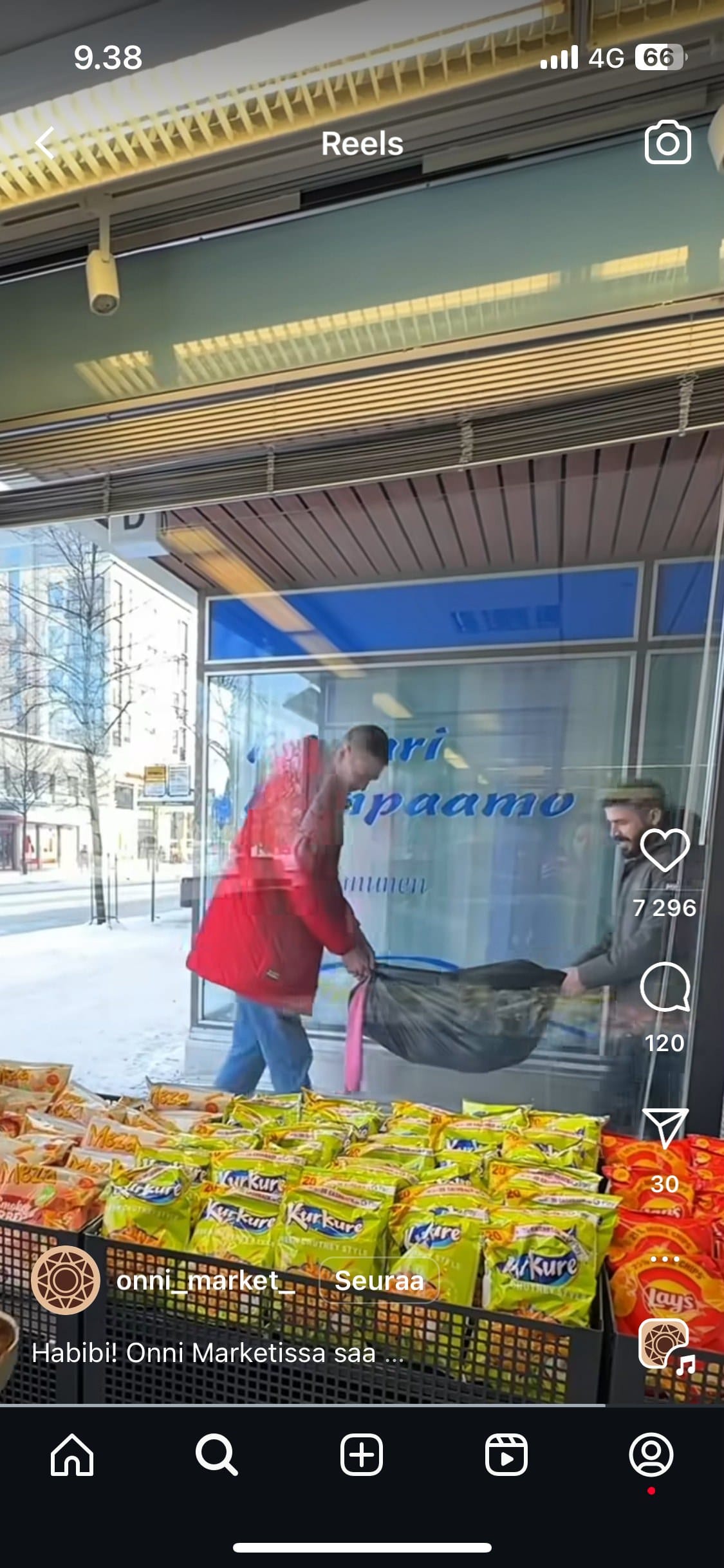 Älypuhelimesta 30. kesäkuuta 2025 otettu ruutukaappaus, jossa näkyy Onni Marketin Instagram-tililtä löytyvä video. LEHTIKUVA