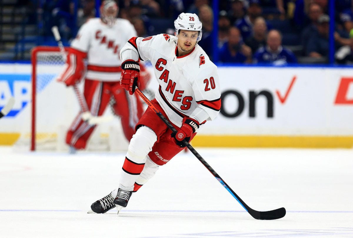 Sebastian Aho oli yksi Carolinan pisteentekijöistä. Arkistokuvaa. LEHTIKUVA/AFP