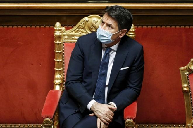 Italian pääministeri Giuseppe Conte erosi tehtävästään tällä viikolla. KUVA: YARA NARDI/LEHTIKUVA/AFP