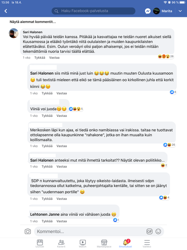 Kuvakaappaus Facebook-keskustelusta.
