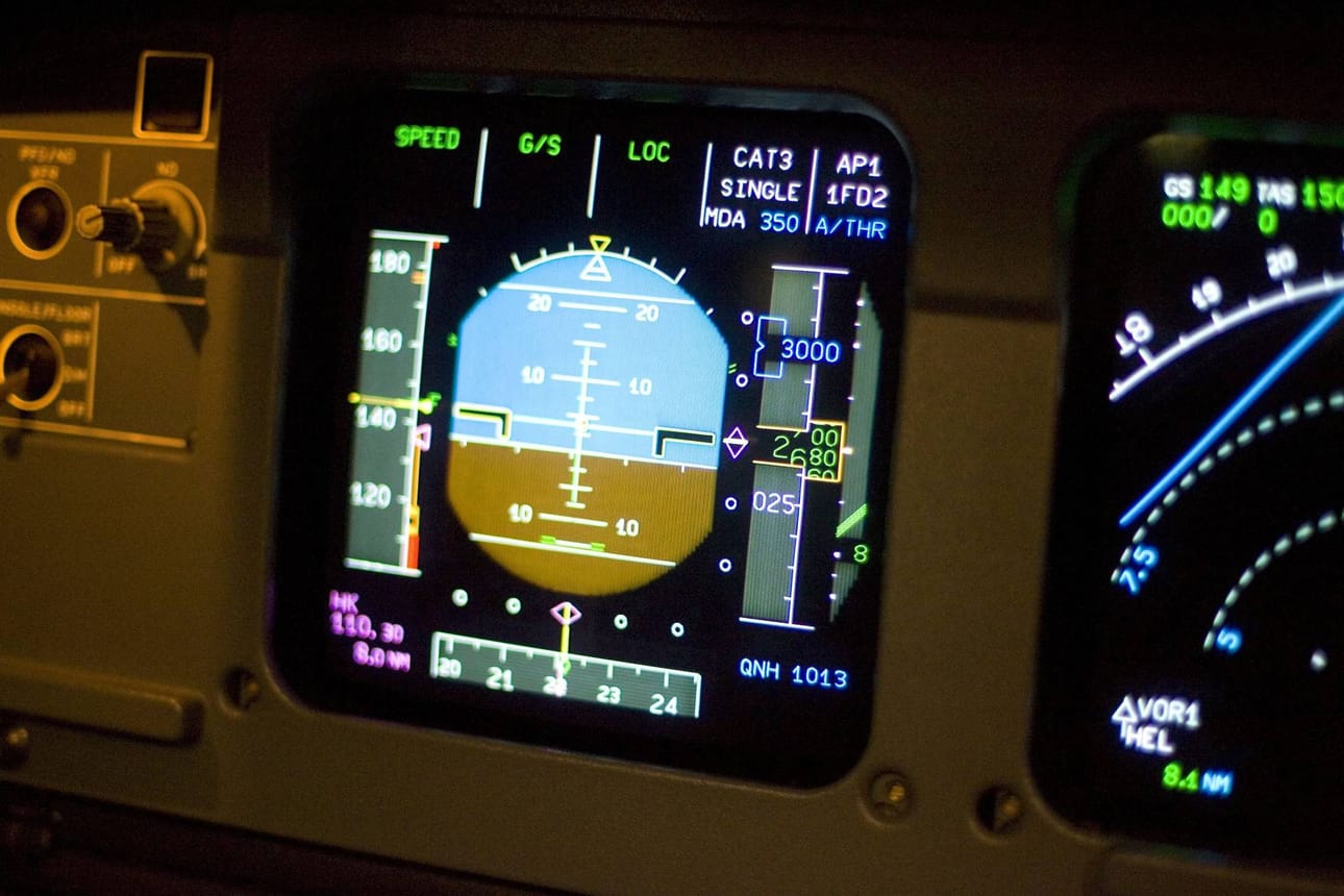Tämä Airbus A320 -lentokoneen PFD (Primary Flight Display) -näyttö antaa tarkkaa tietoa mm. koneen asennosta, lentonopeudesta ja korkeudesta. Mikäli näkyvyys on kehno, lentäjien tulee osata lentää konetta myös käsin tämän ja muiden näyttöjen antaman datan perusteella. Sotshin turmakoneen ohjaamossa oli todennäköisesti vanhemmat analogiset, kellotaulumittarit, mutta periaate on niissäkin sama.