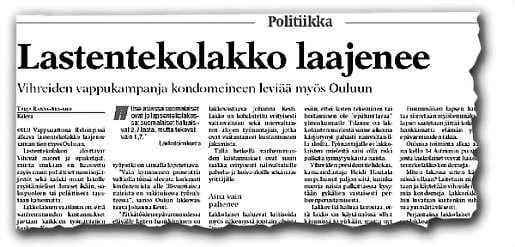 Kutsu lakkoon Kaleva uutisoi Vihreiden nuorten ja opiskelijoiden aloittamasta lastentekolakosta vapun kynnyksellä.