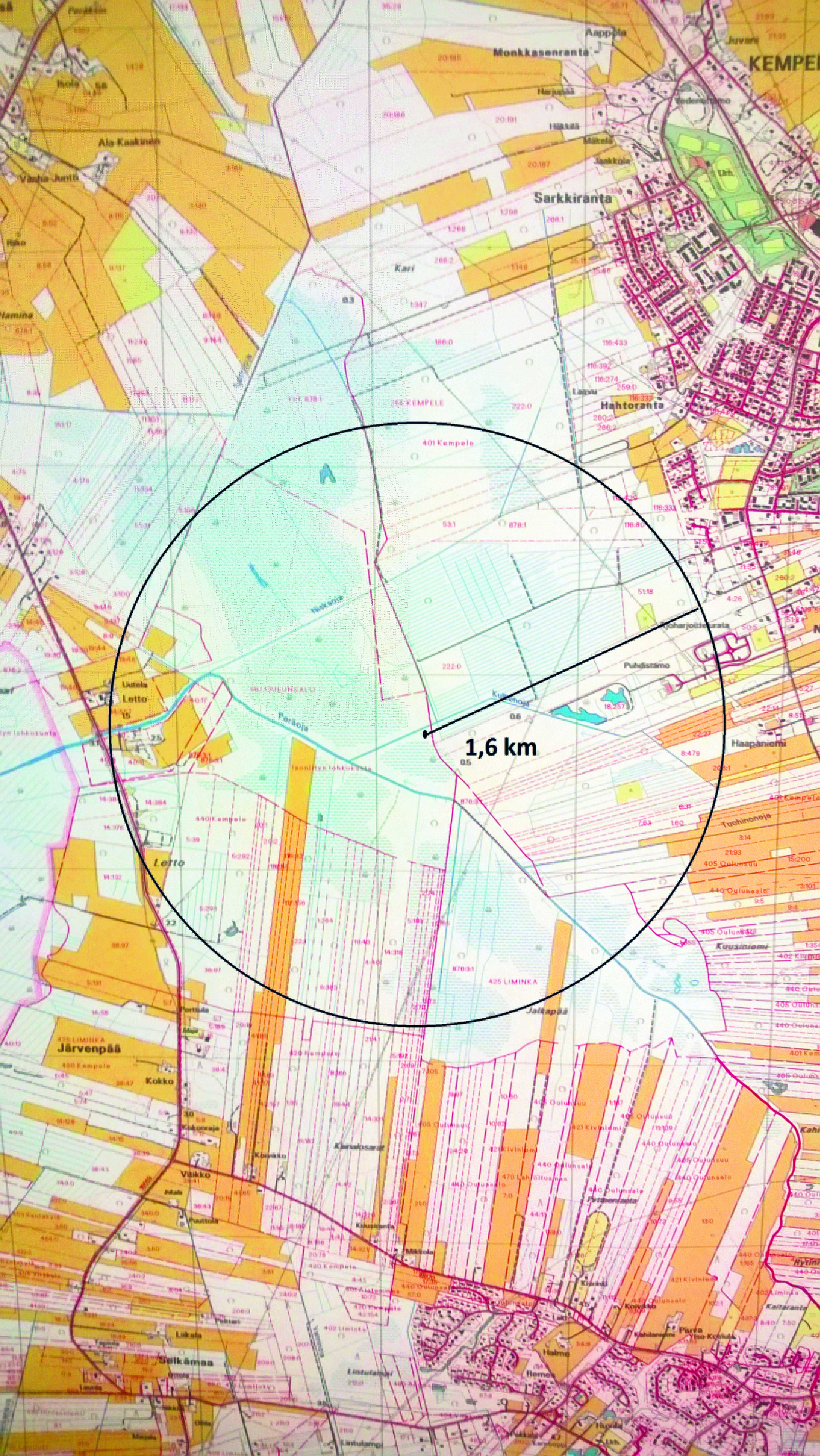 Kartta osoittaa asutuksen sijainnin uudelta toimipaikalta.