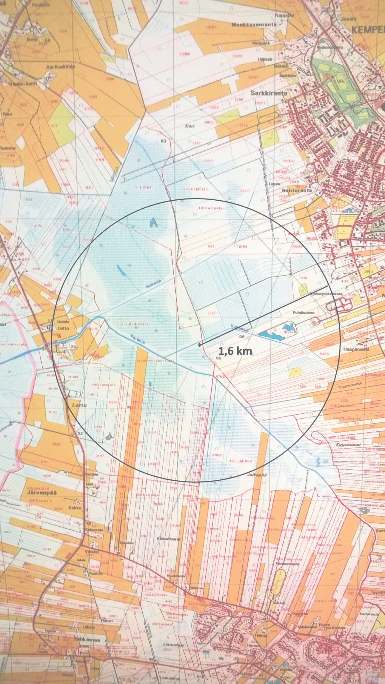 Kartta osoittaa asutuksen sijainnin uudelta toimipaikalta.