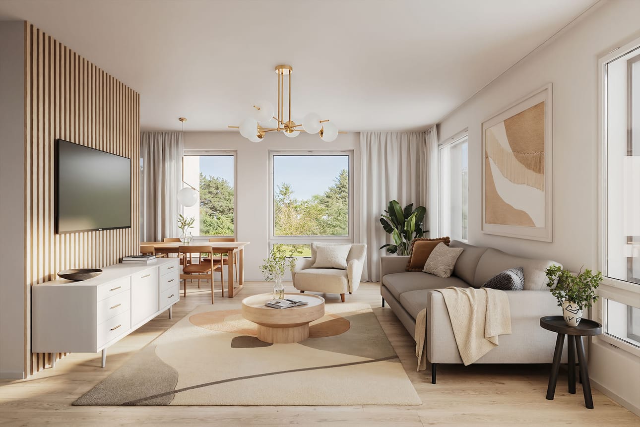 Asunto Oy Kempeleen Loisteen asunnot ovat tilavia 2-4 huoneen koteja. Asuntojen isot ikkunat tuovat runsaasti valoa ja avaruutta.