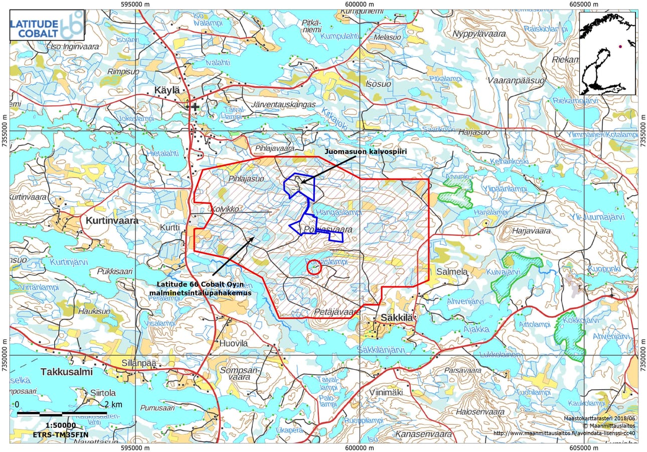 Latitude 66 Cobalt on jättänyt nyt hakemuksen Juomasuon kaivoksen lähialueista.