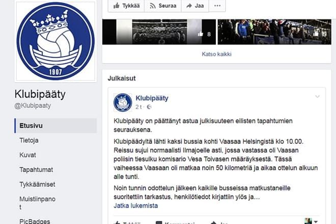 Kuvakaappaus Klubipäädyn Facebook-sivuilta