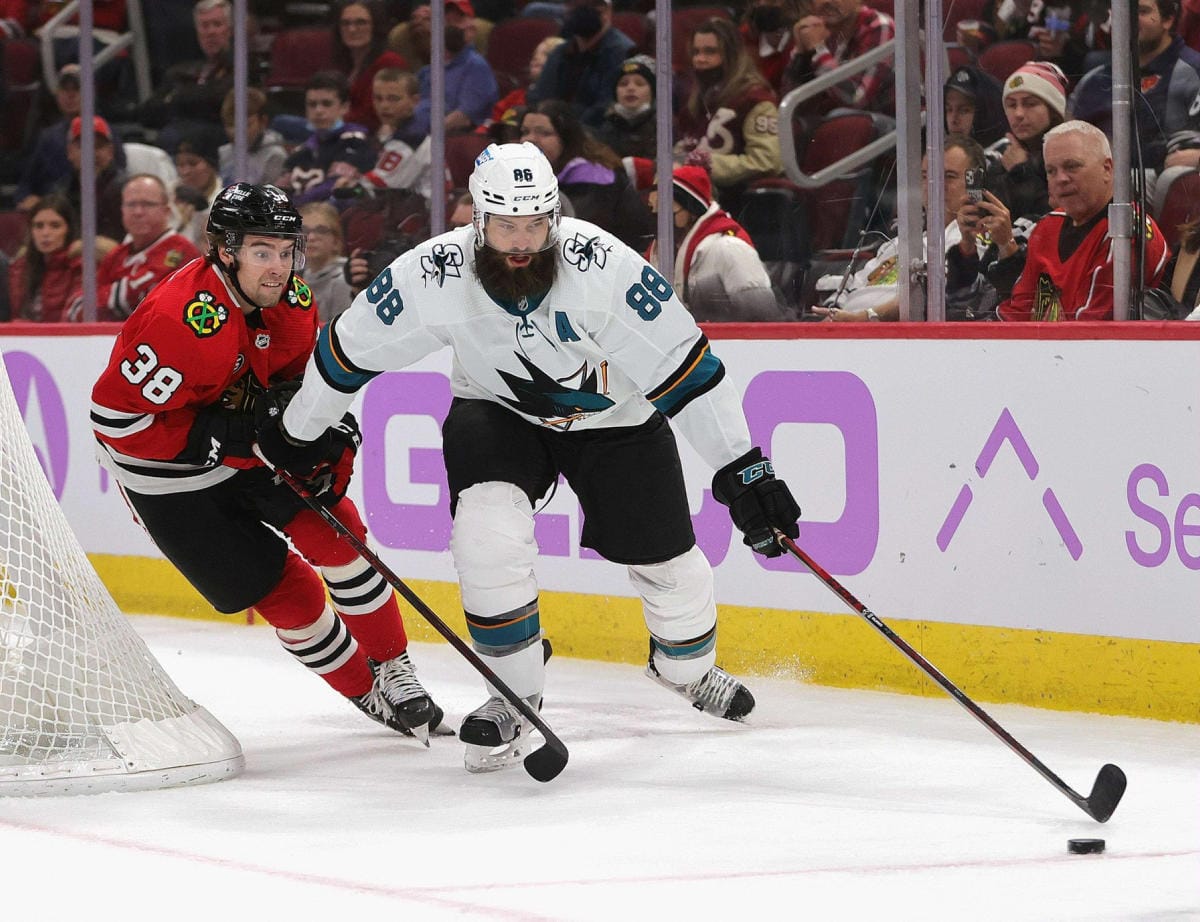 San Jose Sharks vei voiton Chicago Blackhawksista. LEHTIKUVA / AFP