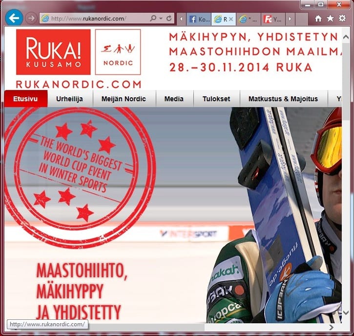 Matkailun uusi logo (vasen yläkulma) näkyy jo Nordic Openingin nettisivuilla.