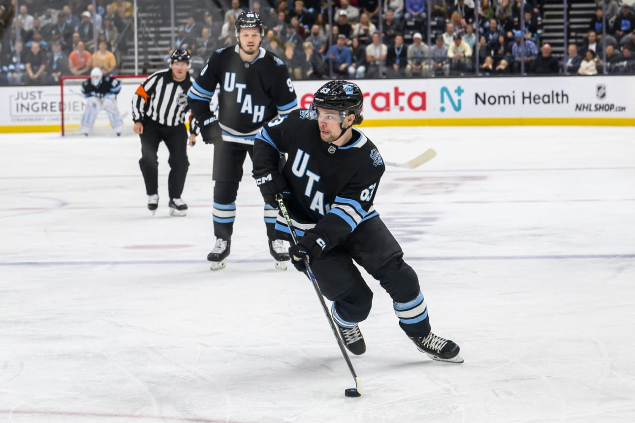 Matias Maccellin tekemät kaksi maalia eivät riittäneet takaamaan voittoa hänen joukkueelleen Utah Hockey Clubille. Arkistokuva. LEHTIKUVA/AFP