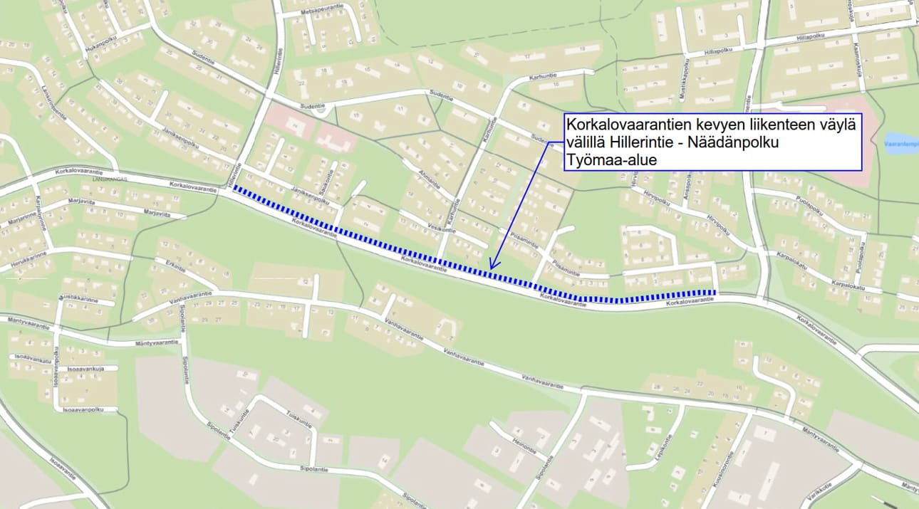 Korkalovaarantien varteen rakennetaan uusi kevyen liikenteen väylä.