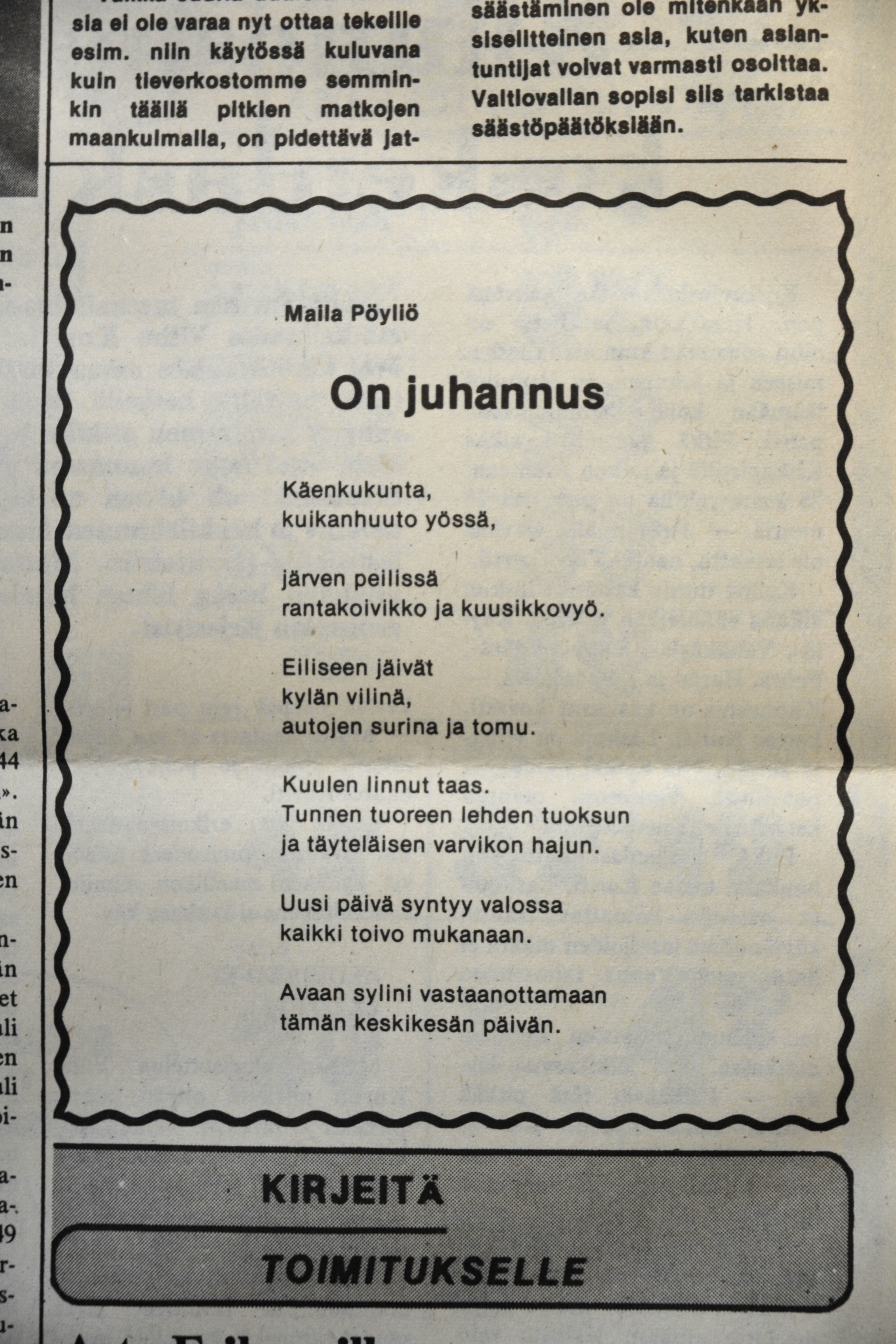 Ei vapaamittainen runo ole vallaton sekään, sanoo Maila Pöyliö. –¿Ideat tulevat, mutta runoja täytyy työstää.